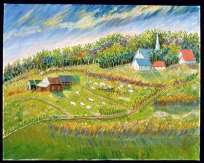 Farm with Sheep, Les Eboulements by Patricia Contemporary Artist Eyre